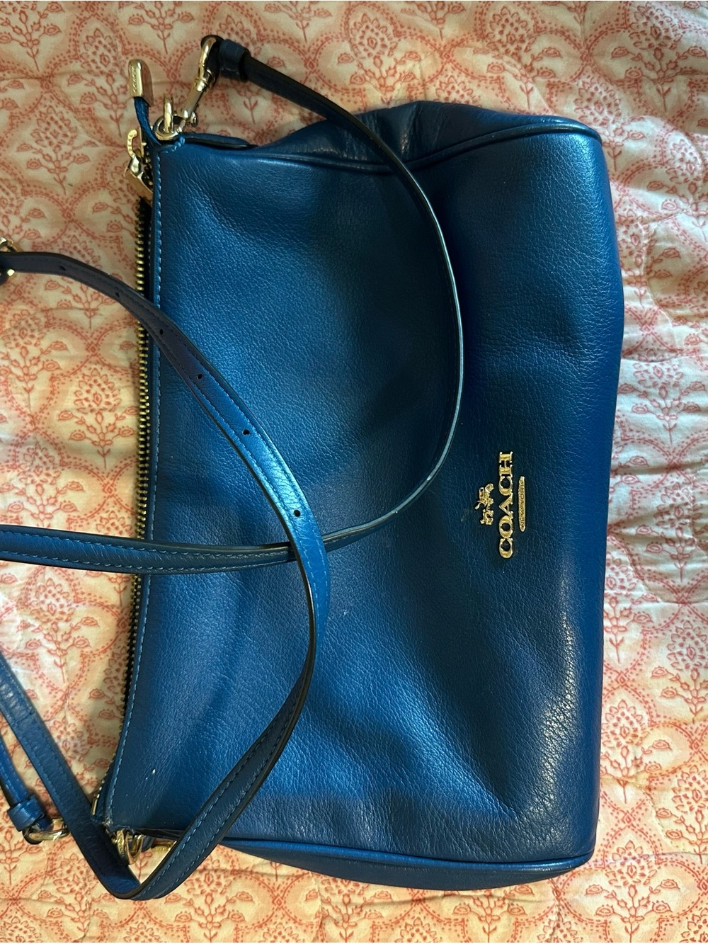 Coach Blue Leather Crossbody with Gold Logo